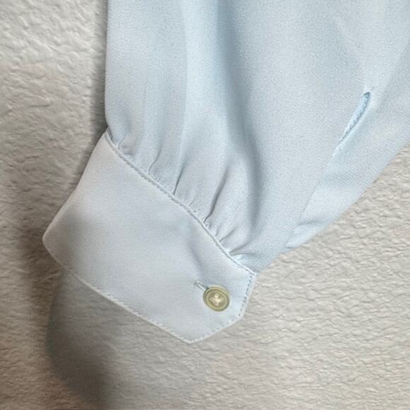 Loft Baby Blue Chiffon V-Neck Long Sleeve Blouse - Small - Picture 6 of 13